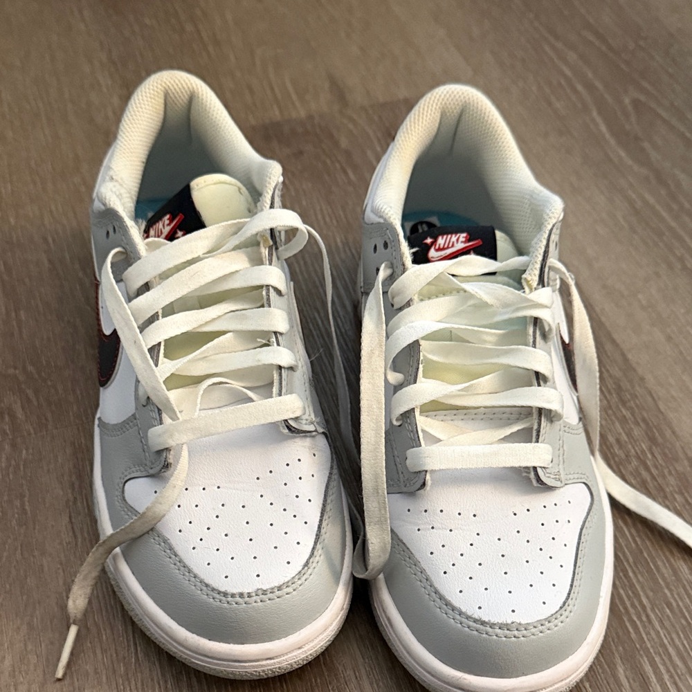 Nike Kids White and Gray Sneakers with Red Accents